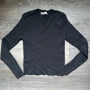 Zara Charcoal Ribbed Knit Top